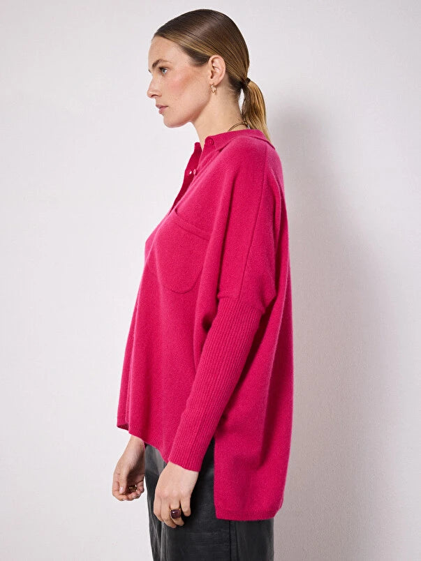 Andrea Hot Pink Cashmere Shirt Poncho Jumper