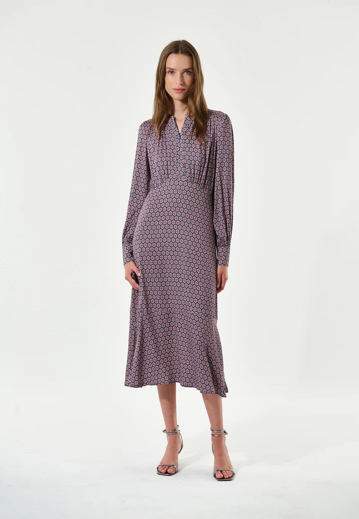 Rudy Ev Ducal Navy Print Midi Dress