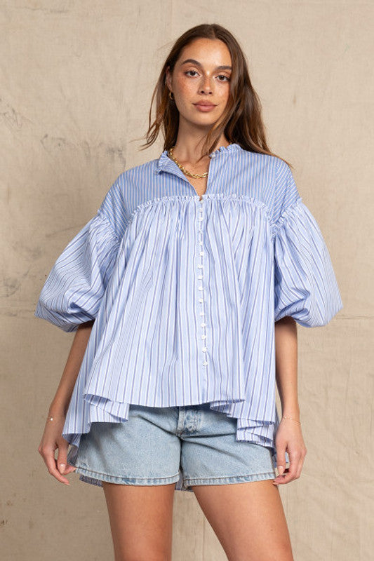 Romantic Blue Stripe Blouse