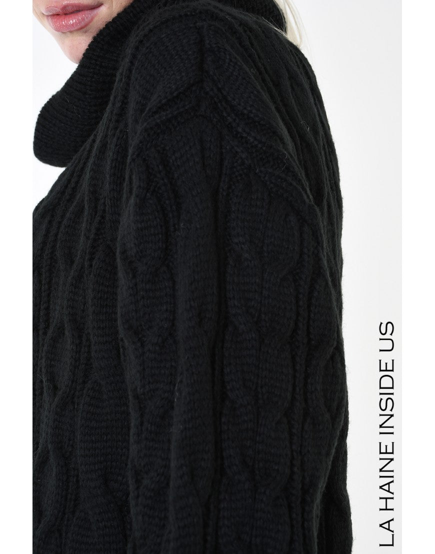 Black Cable Knit Rollneck Sweater