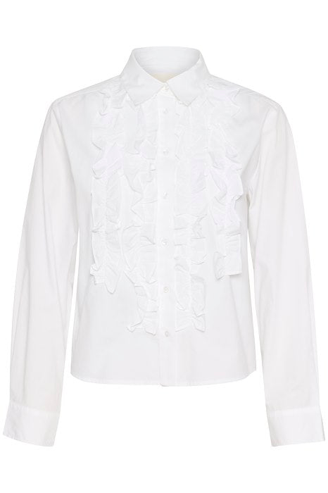 Pranvera White Cotton Frill Shirt