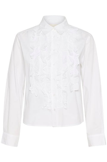 Pranvera White Cotton Frill Shirt