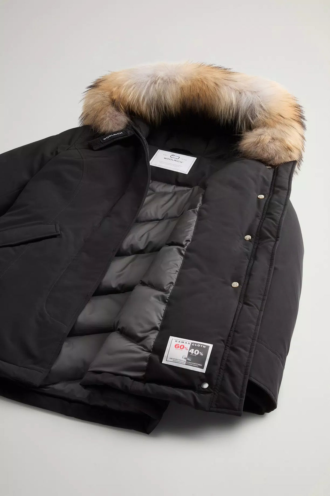 Black Arctic Parka in Ramar Cloth with Four Pockets and Detachable Fur