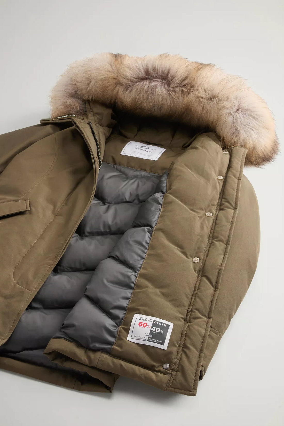 Dark Green Arctic Parka in Ramar Cloth with Four Pockets and Detachable Fur