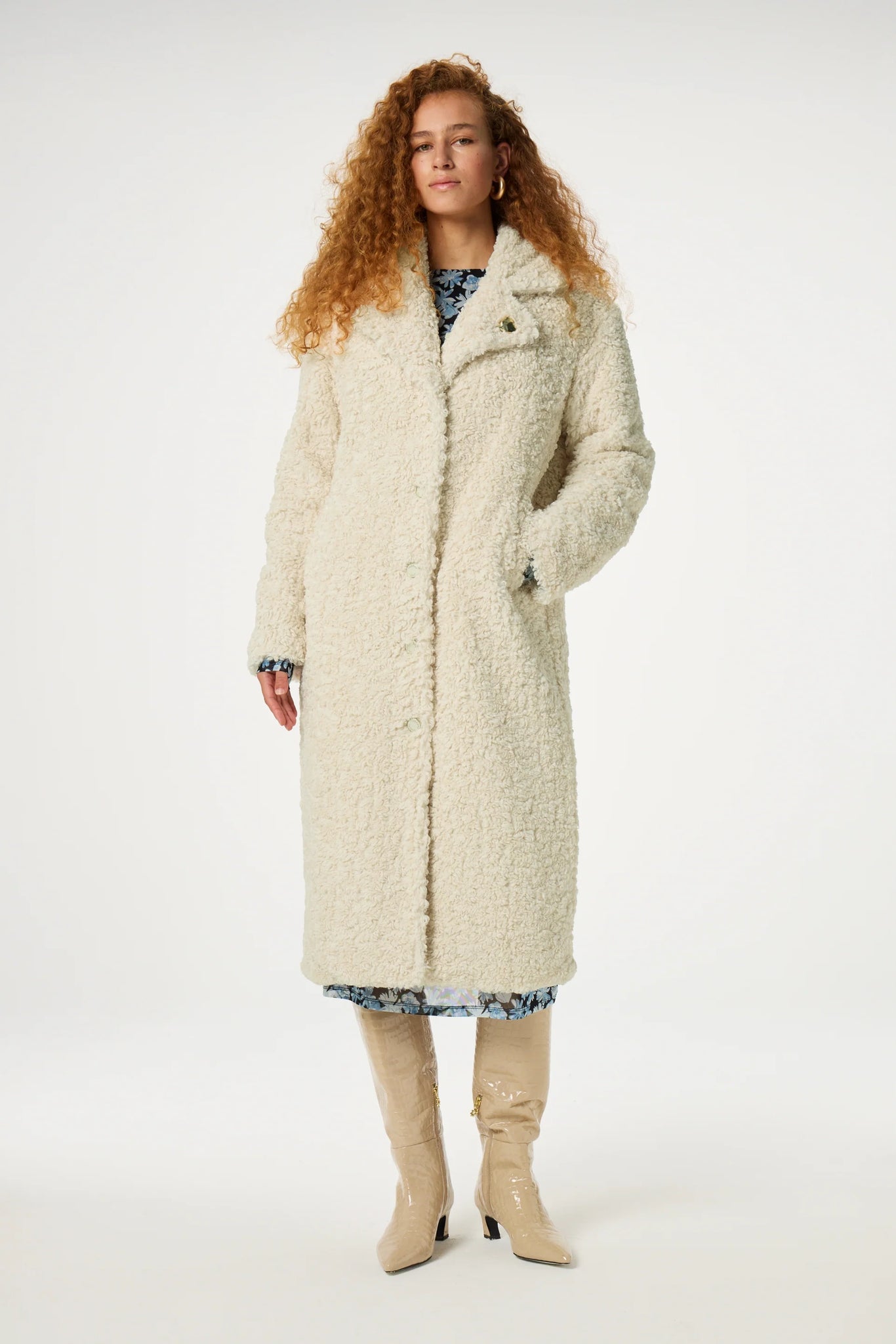 Nicole White Cosy Faux Fur  Coat