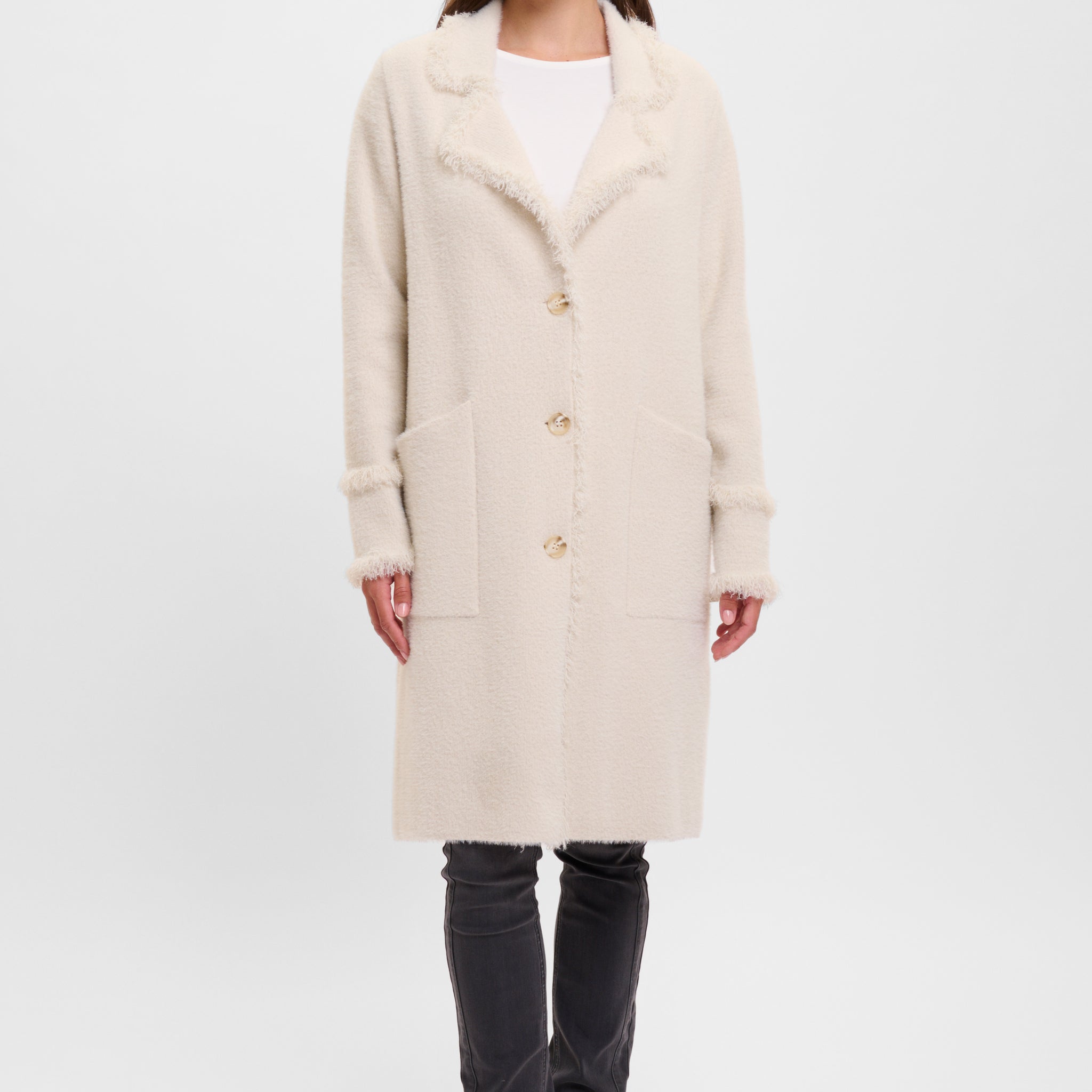 Catena Fringed Coat in Birch