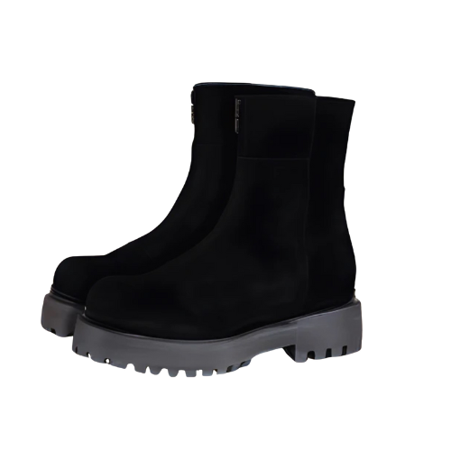 Black Suede Zip Front Boot