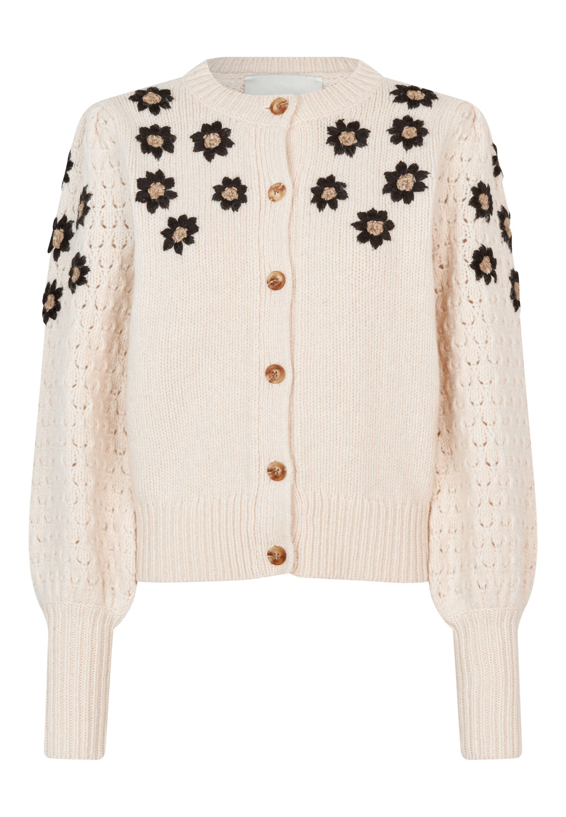 Feline Cream Embroidered Cardigan