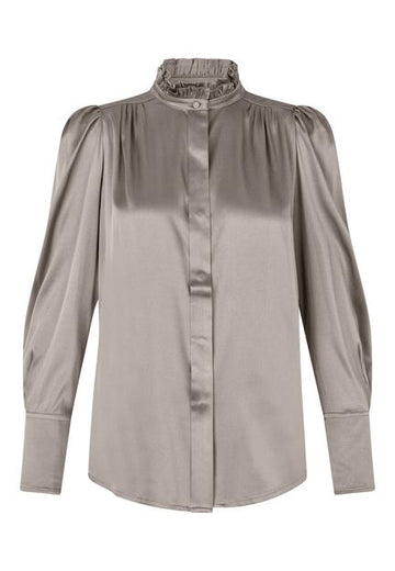 Roberta Steel Silk Blouse with Ruffled Collar