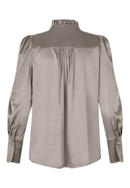 Roberta Steel Silk Blouse with Ruffled Collar