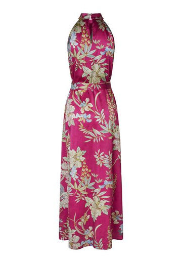 Nola Silk Halter Neck Mimosa Flavola Print Dress