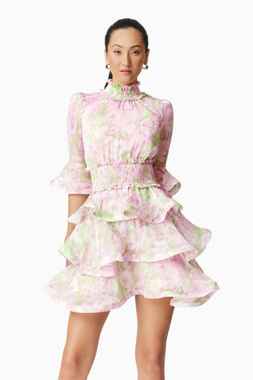 Morgan Floral Tiered Mini Dress in Pink