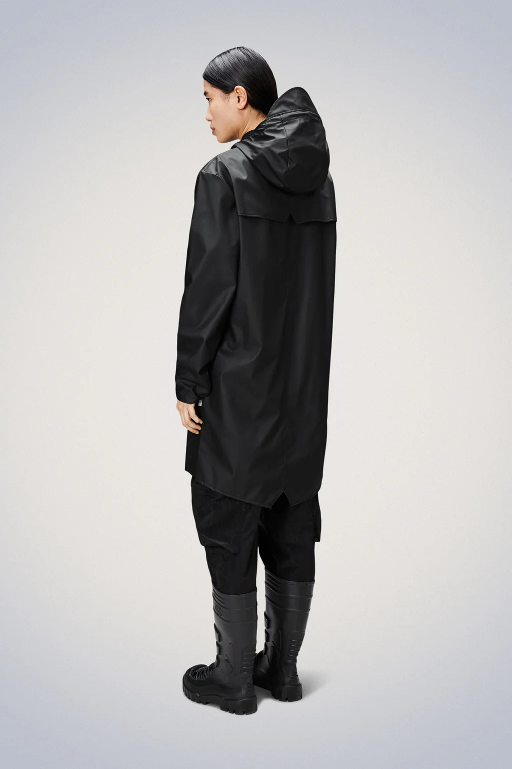 Long black raincoat best sale