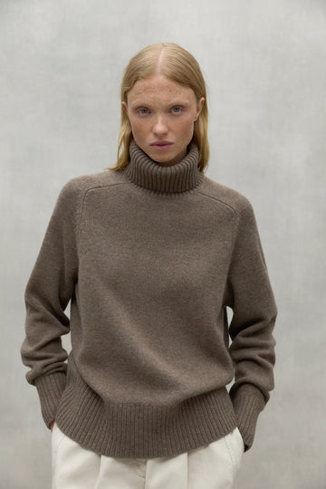 Caqui Brown Melange Roll neck Sweater