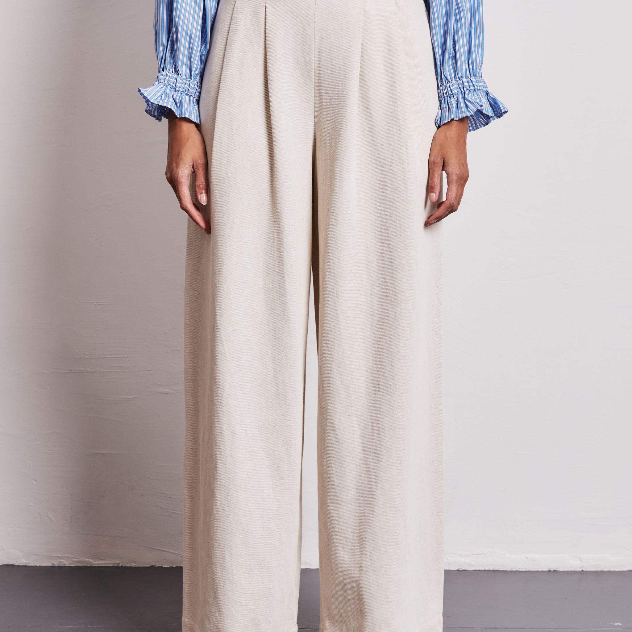 Nellie Ecru High Waisted Palazzo Trousers