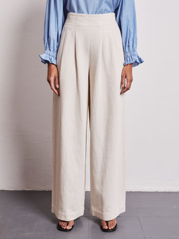 Nellie Ecru High Waisted Palazzo Trousers