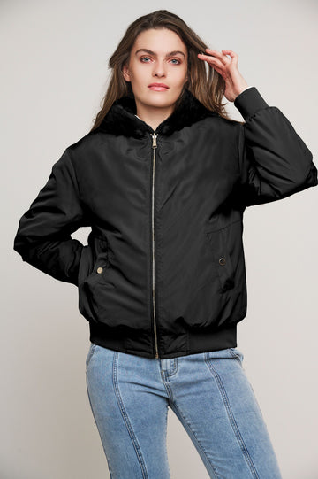 Rubia Black Faux Fur Reversible Bomber Jacket