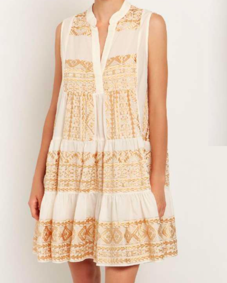 Shop the Sleeveless Linen Dress in White & Gold by Greek Archaic Kori at Jessimara.com