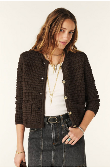 Gaspard Chocolate Cardigan With Gold Buttons