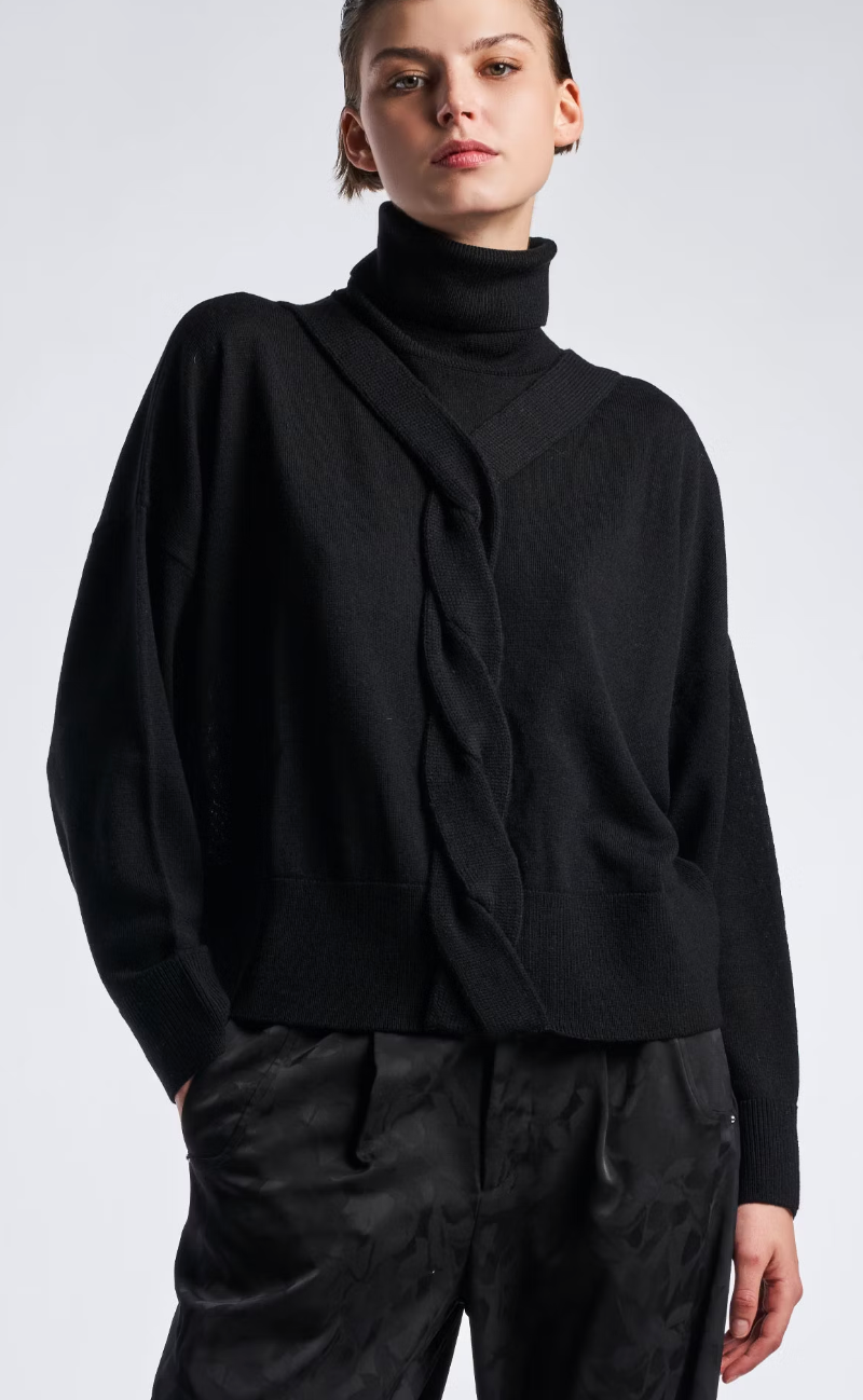 Elevate Black Cable Sweater