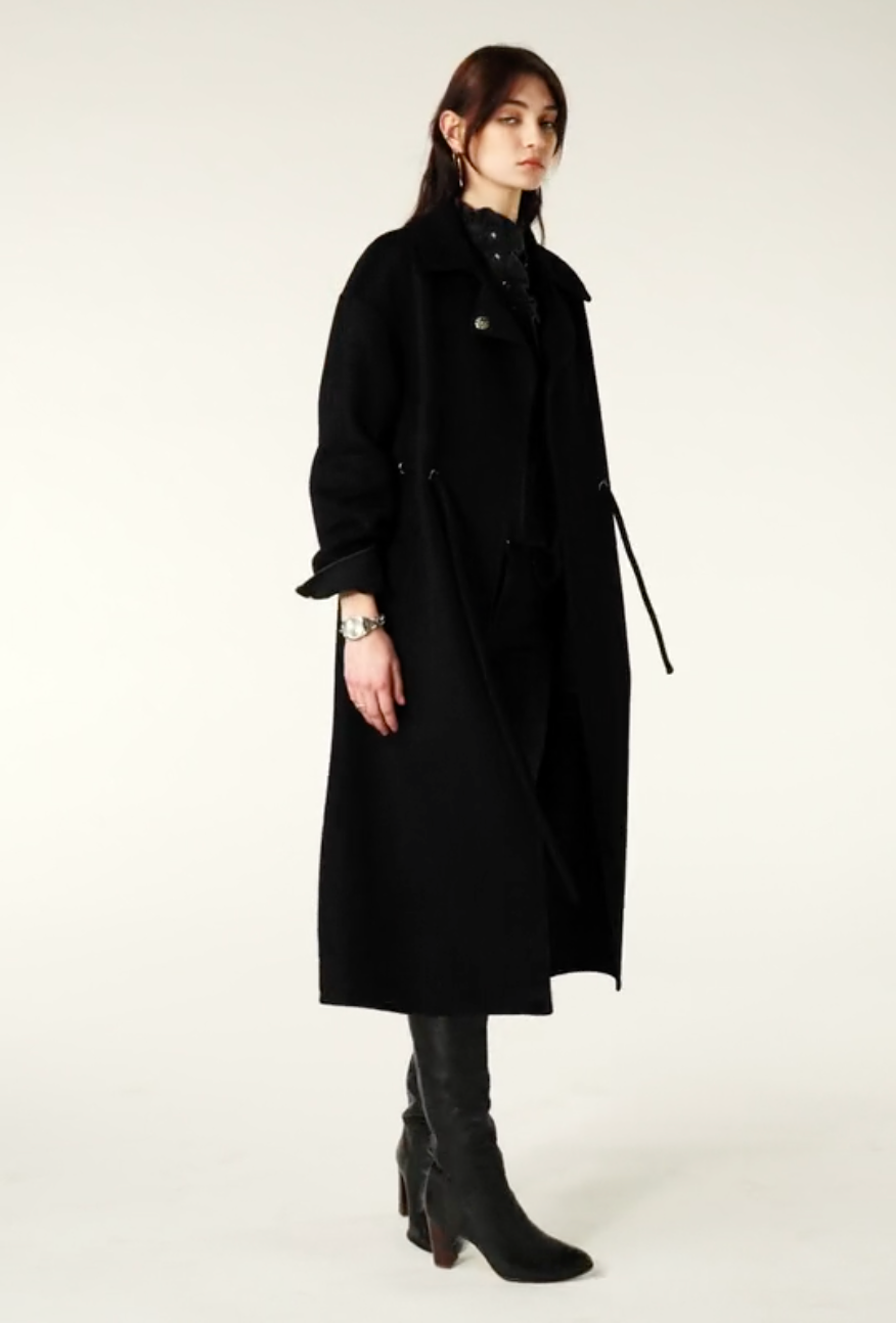 Kate Wool Drawstring Coat Black