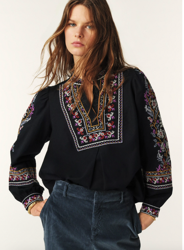 Caloe Embroidered Tapestry Stitch Top