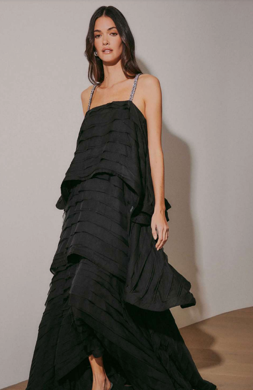 Eira Black Layered Evening Dress