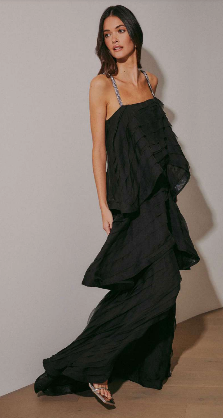 Eira Black Layered Evening Dress