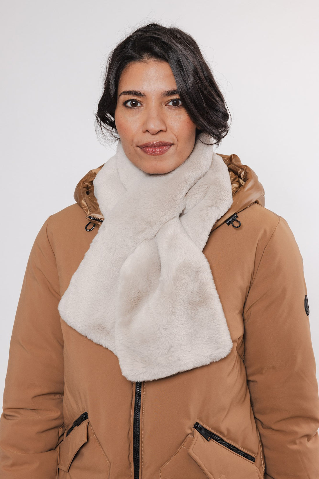 Rino & Pelle Stip Faux Fur Loop Scarf in Birch