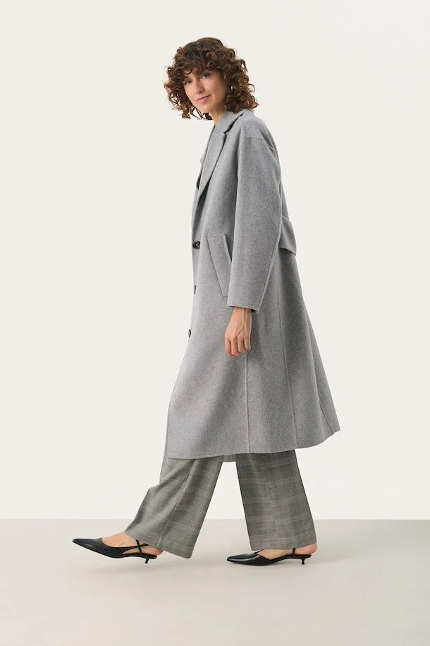 Lorel Light Grey Melange Wool Mix Coat