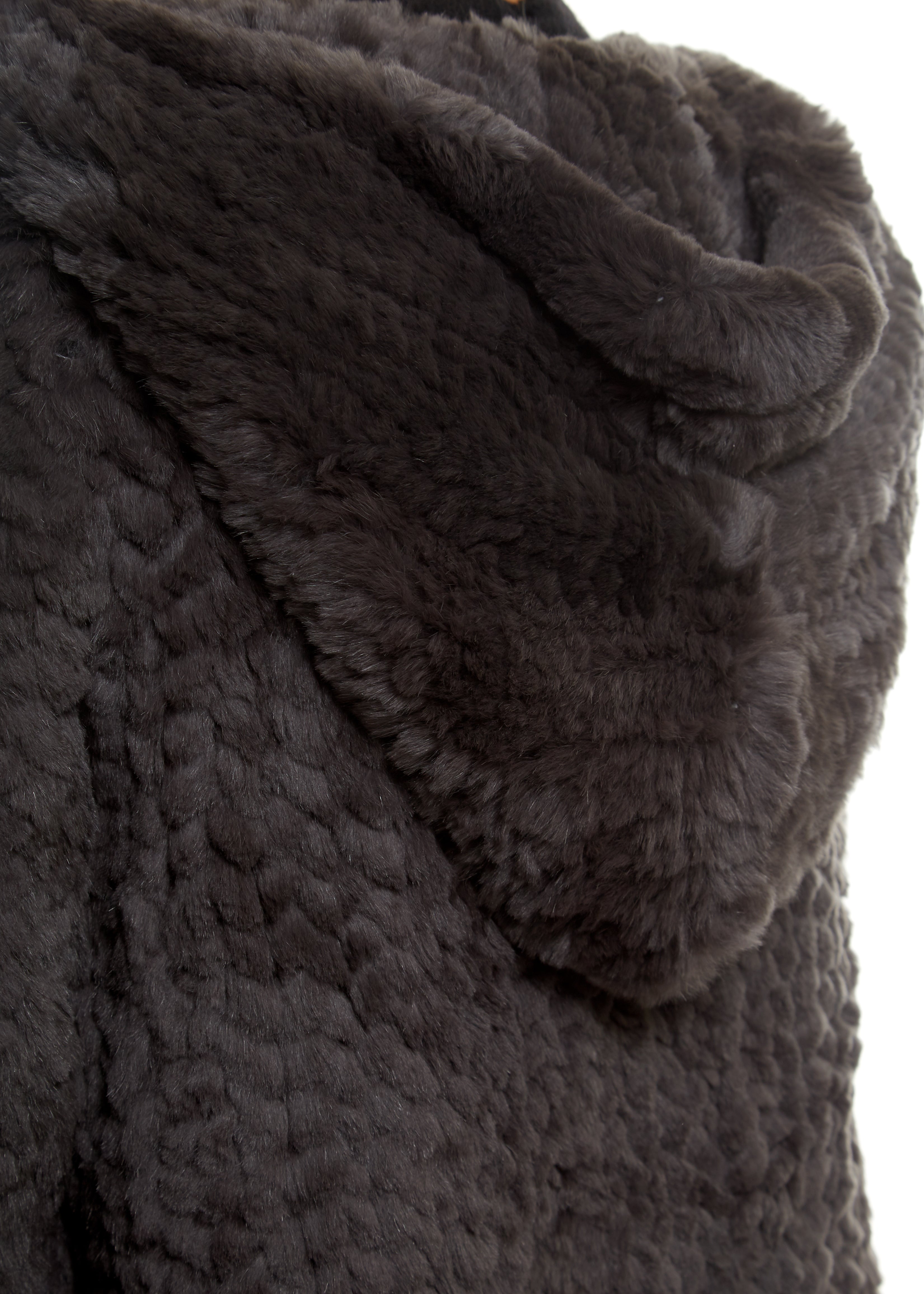 Grey Knitted Real Rex Rabbit Fur Fluted Hoodie | Jessimara London