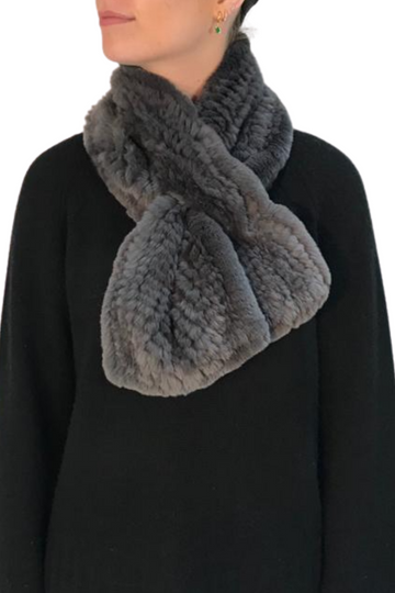 Dark Grey Knitted Rex Rabbit 'Loop' Fur Scarf - Jessimara